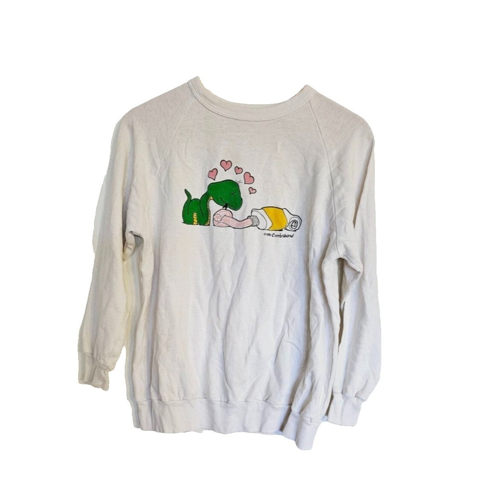 vintage Sweatshirt Size Small 1985 Contraband Graphic white‎